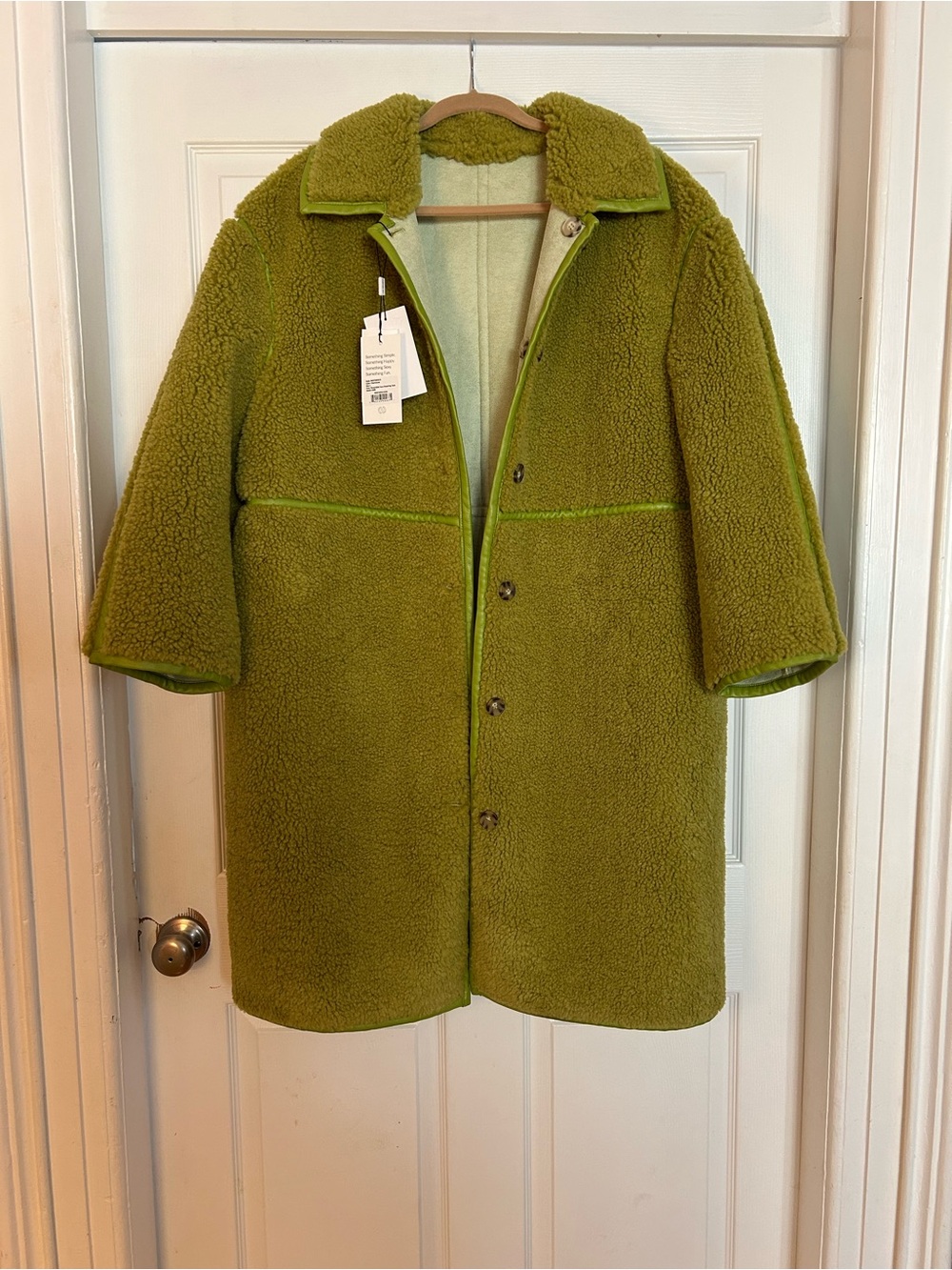 Something Navy Olive Green Teddy Sherpa Coat